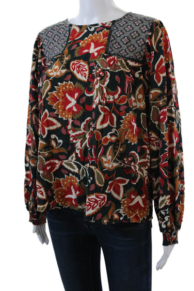 Avara Womens Floral Print Round Neck Long Sleeve Blouse Top Multicolor Size S