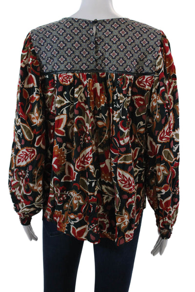 Avara Womens Floral Print Round Neck Long Sleeve Blouse Top Multicolor Size S
