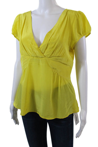 Nanette Lepore Womens Silk Babydoll V-Neck Short Sleeve Blouse Yellow Size 10