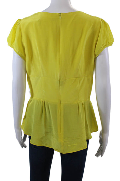 Nanette Lepore Womens Silk Babydoll V-Neck Short Sleeve Blouse Yellow Size 10