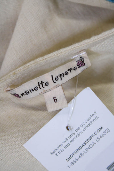 Nanette Lepore Womens Embroidered Pattern Tie Front V-Neck Blouse Beige Size 6