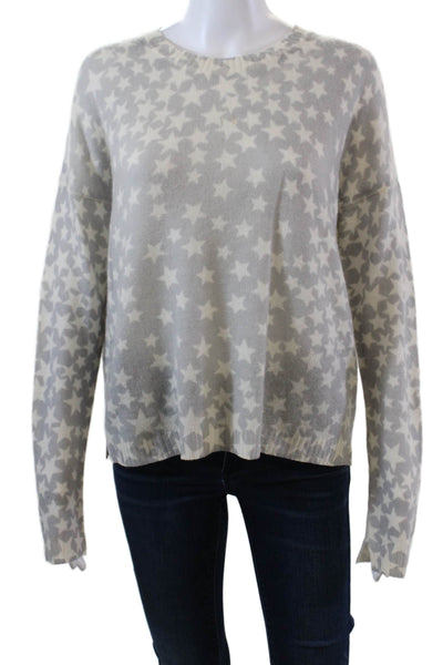 27 Miles Womens Long Sleeve Crew Neck Cashmere Star Sweater Gray White Small