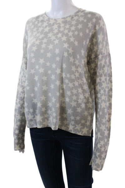 27 Miles Womens Long Sleeve Crew Neck Cashmere Star Sweater Gray White Small