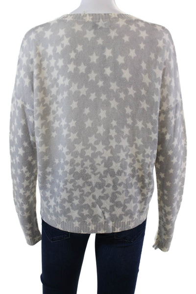 27 Miles Womens Long Sleeve Crew Neck Cashmere Star Sweater Gray White Small
