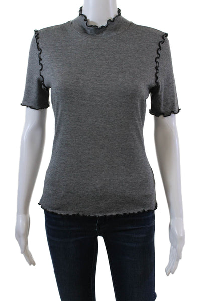 White + Warren Womens Short Sleeve Mock Neck Knit Shirt Gray Black Size Small
