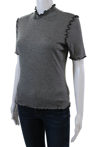 White + Warren Womens Short Sleeve Mock Neck Knit Shirt Gray Black Size Small