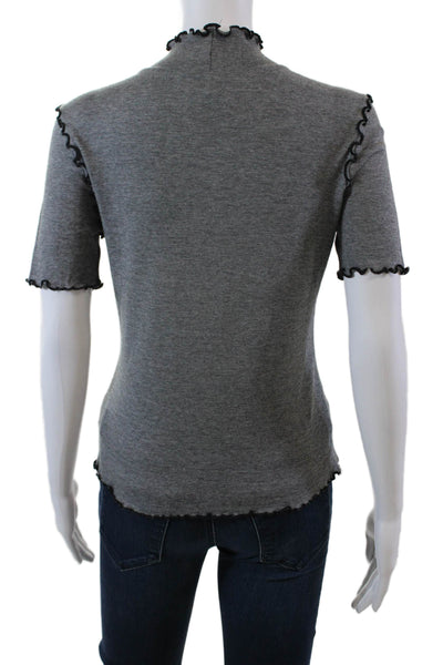 White + Warren Womens Short Sleeve Mock Neck Knit Shirt Gray Black Size Small