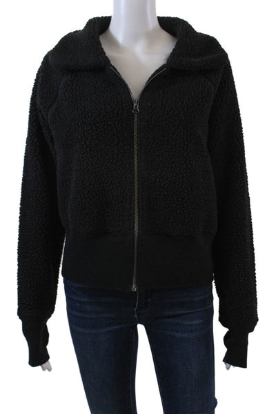 Sundays Womens Long Sleeve Front Zip Collared Teddy Jacket Black Size 1