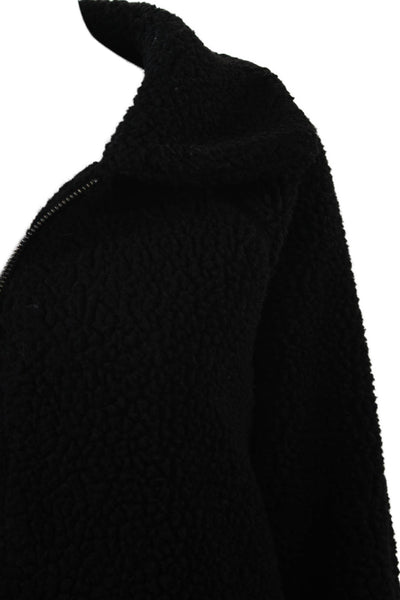 Sundays Womens Long Sleeve Front Zip Collared Teddy Jacket Black Size 1