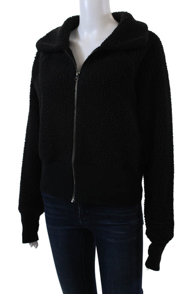 Sundays Womens Long Sleeve Front Zip Collared Teddy Jacket Black Size 1