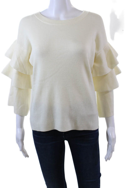 Aqua Womens Tiered 3/4 Sleeve Scoop Neck Boxy Knit Top White Size Medium