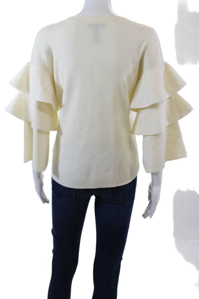 Aqua Womens Tiered 3/4 Sleeve Scoop Neck Boxy Knit Top White Size Medium