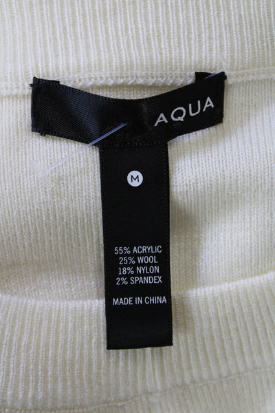 Aqua Womens Tiered 3/4 Sleeve Scoop Neck Boxy Knit Top White Size Medium