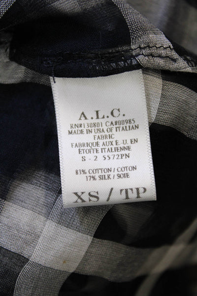 ALC Womens Button Front Sleeveless Collared Gingham Top Navy White Size XS