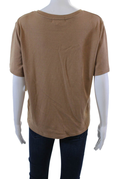 LaMarque Womens Short Sleeve V Neck Ruched Drawstring Shirt Brown Size Small