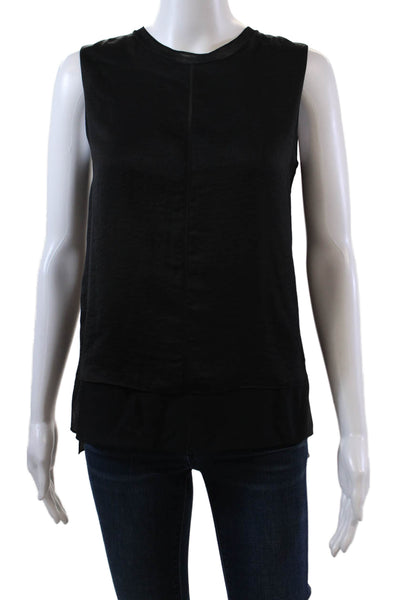 Vince Womens Sleeveless Scoop Neck Sheer Trim Silk Top Blouse Black Size 2XS