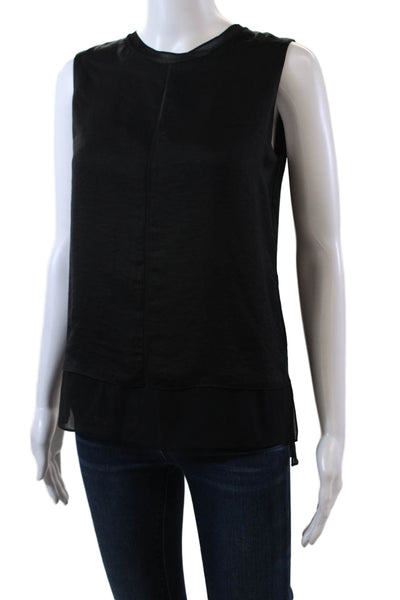 Vince Womens Sleeveless Scoop Neck Sheer Trim Silk Top Blouse Black Size 2XS