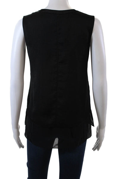 Vince Womens Sleeveless Scoop Neck Sheer Trim Silk Top Blouse Black Size 2XS