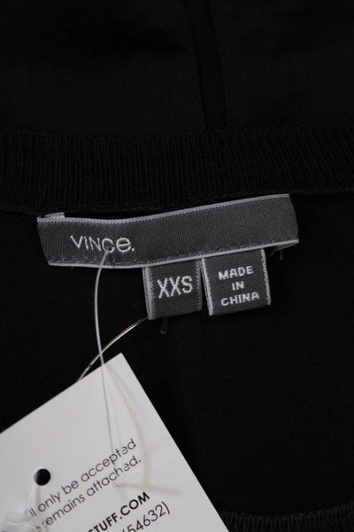 Vince Womens Sleeveless Scoop Neck Sheer Trim Silk Top Blouse Black Size 2XS