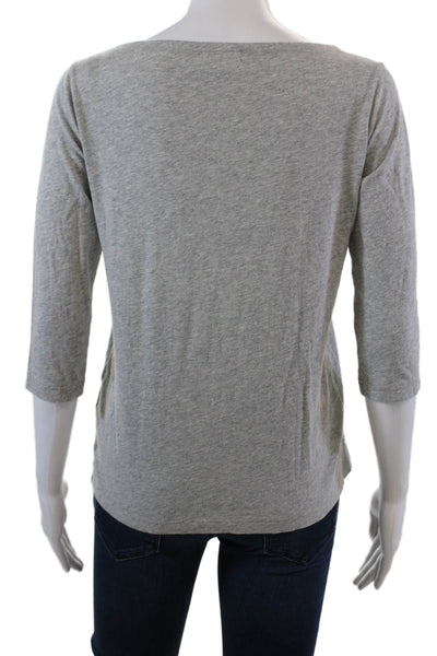 Demylee Womens 3/4 Sleeve Scoop Neck Pocket Shirt Gray Blue Cotton Size Small