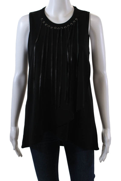 Fifteen Twenty Womens Sleeveless Crew Neck Fringe Knit Top Black Size XS