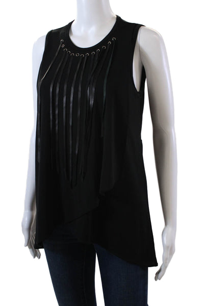 Fifteen Twenty Womens Sleeveless Crew Neck Fringe Knit Top Black Size XS