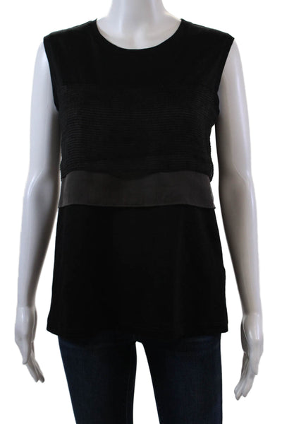 Fabiana Filippi Womens Sleeveless Scoop Neck Sheer Trim Top Black Linen Size XS