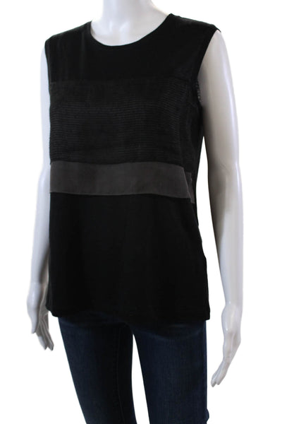 Fabiana Filippi Womens Sleeveless Scoop Neck Sheer Trim Top Black Linen Size XS