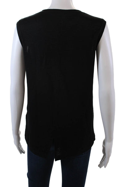 Fabiana Filippi Womens Sleeveless Scoop Neck Sheer Trim Top Black Linen Size XS