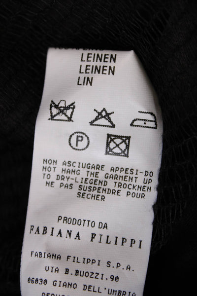 Fabiana Filippi Womens Sleeveless Scoop Neck Sheer Trim Top Black Linen Size XS