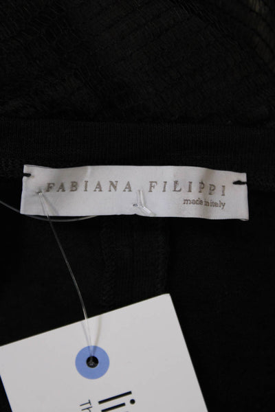 Fabiana Filippi Womens Sleeveless Scoop Neck Sheer Trim Top Black Linen Size XS