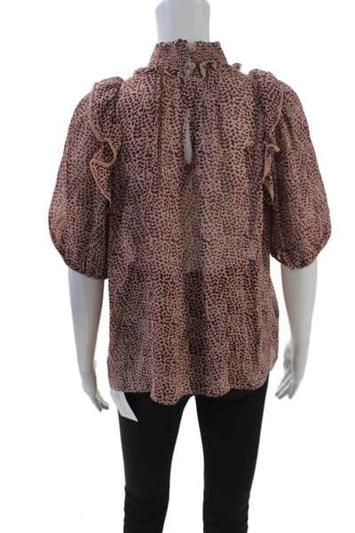 Joie Womens Silk Puffy Short Sleeves Blouse Beige Purple Size Extra Small