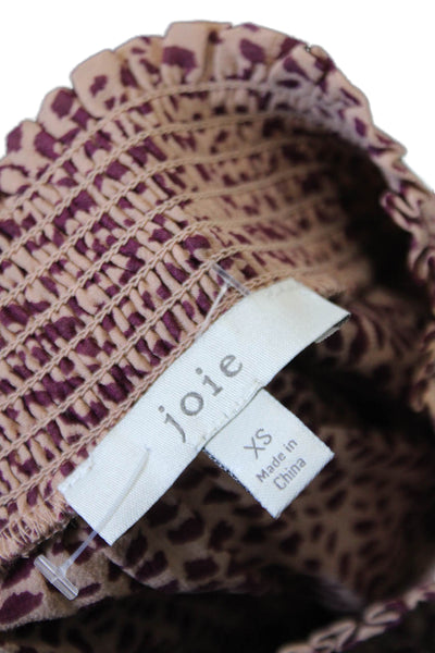 Joie Womens Silk Puffy Short Sleeves Blouse Beige Purple Size Extra Small