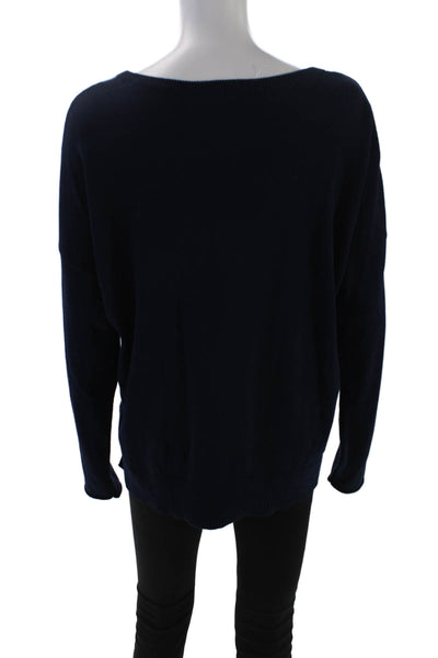 Lisa Todd Womens Stars Print Crew Neck Sweater Navy Blue Cotton Size Large