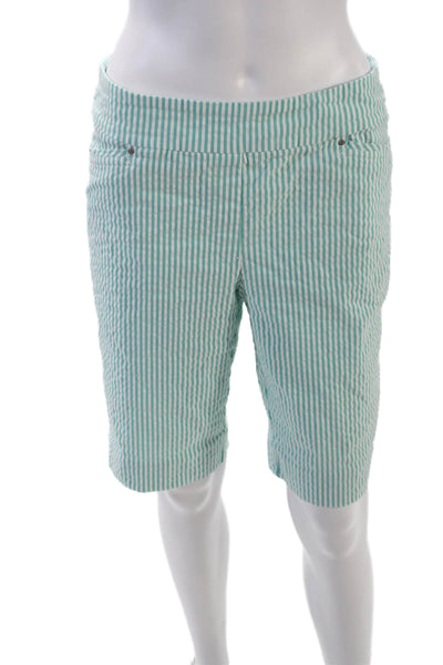 Renuar Womens Striped Zip Up Bermuda Shorts White Blue Cotton Size 6