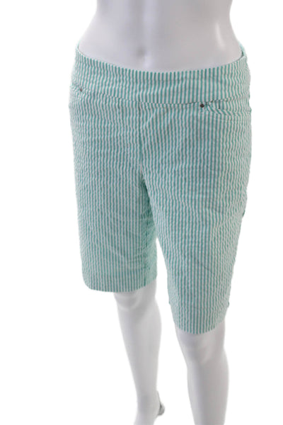 Renuar Womens Striped Zip Up Bermuda Shorts White Blue Cotton Size 6