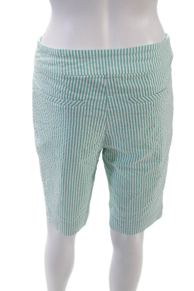 Renuar Womens Striped Zip Up Bermuda Shorts White Blue Cotton Size 6