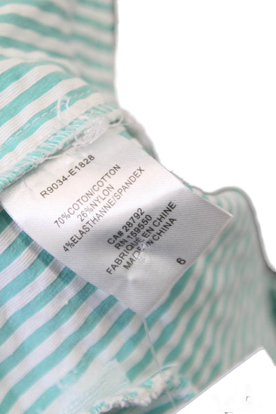 Renuar Womens Striped Zip Up Bermuda Shorts White Blue Cotton Size 6