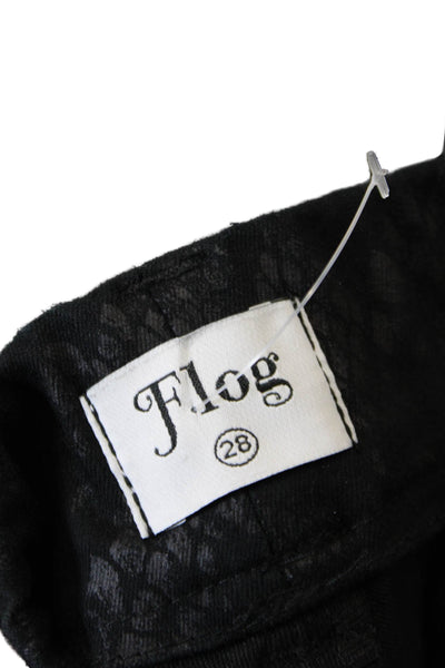 Flog Womens Elastic Waistband Snakeskin Printed Flare Pants Black Gray Size 28