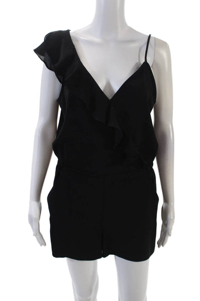 Parker Womens Spaghetti Strap Ruffled One Shoulder Romper Black Size 4