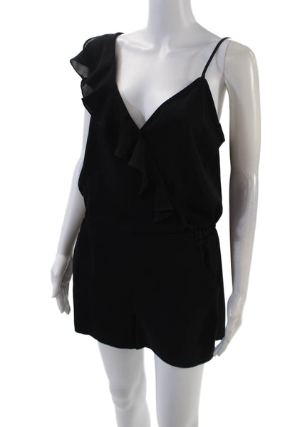 Parker Womens Spaghetti Strap Ruffled One Shoulder Romper Black Size 4