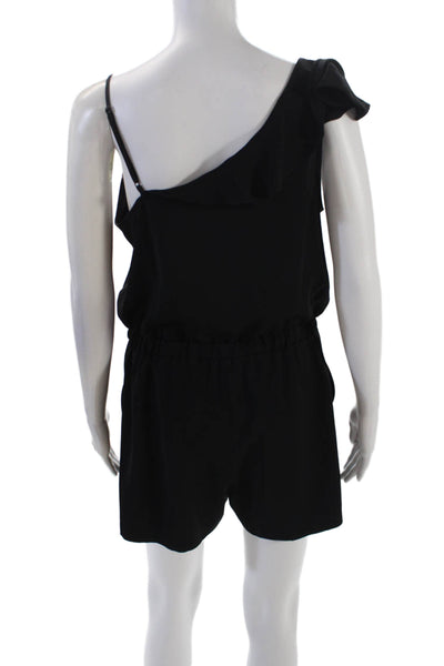 Parker Womens Spaghetti Strap Ruffled One Shoulder Romper Black Size 4