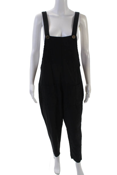 Venti 6 Black Womens Square Neck Pocket Front Straight Overalls Black One Size