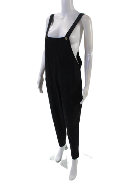 Venti 6 Black Womens Square Neck Pocket Front Straight Overalls Black One Size