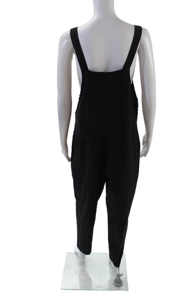 Venti 6 Black Womens Square Neck Pocket Front Straight Overalls Black One Size