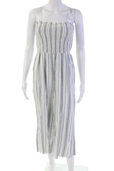 Bella Dahl Womens Square Neck Spaghetti Strap Striped Jumpsuit White Size S