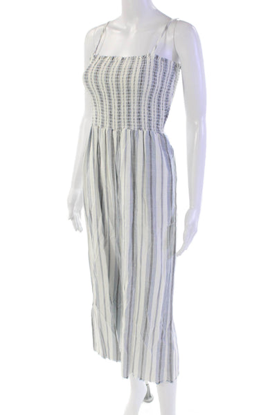 Bella Dahl Womens Square Neck Spaghetti Strap Striped Jumpsuit White Size S