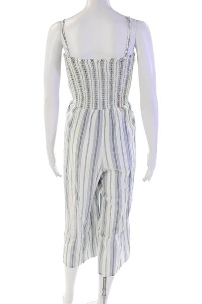 Bella Dahl Womens Square Neck Spaghetti Strap Striped Jumpsuit White Size S