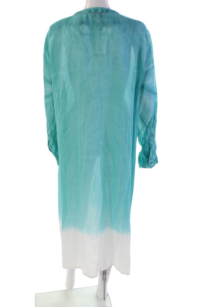Naudic Womens Cotton Long Sleeve V-neck Long Ombre Dress Blue Size XL