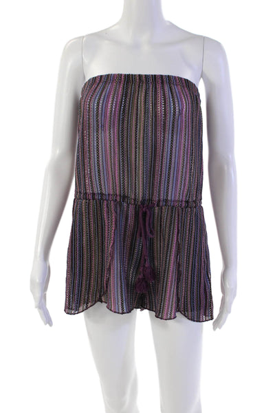 Becca by Rebecca Virtue Womens Strapless Drawstring Knit Romper Purple Medium